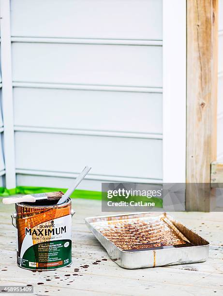 staining a deck for winter - staining deck stock pictures, royalty-free photos & images