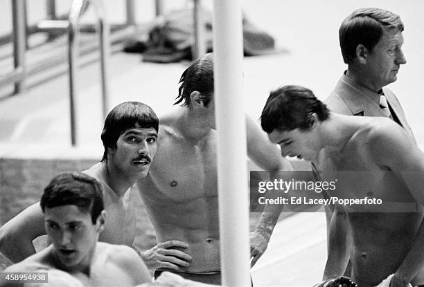 Seven times swimming gold medallist Mark Spitz of the United States team during competition in the swimming events at the 1972 Summmer Olympics in...