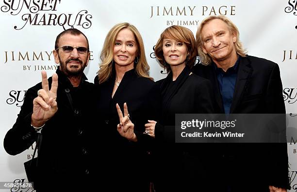 Musician Ringo Starr, his wife Barbara Bach, her sister Marjorie Bach and her husband musician Joe Walsh pose at a private reception and dinner for...