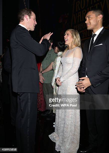 Prince William, Duke of Cambridge meets Ellie Goulding at the end of The Royal Variety Performance at the London Palladium on November 13, 2014 in...