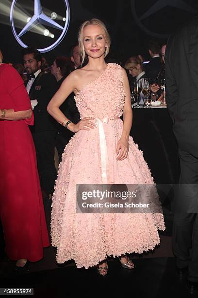 Janin Reinhardt, wearing a dress of Meissen-Couture, during the Bambi Awards 2013 after show party on November 13, 2014 in Berlin, Germany.