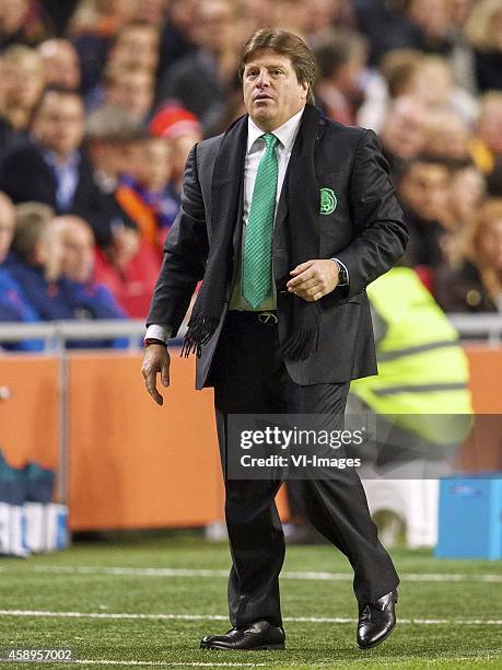 Coach Miguel Herrera of Mexico during the International friendly match between Netherlands and Mexico on November 12, 2014 at the Amsterdam Arena in...