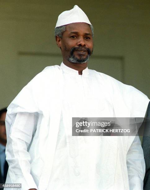 File photo taken on October 21, 1989 shows then-Chadian President Hissene Habre on an official visit in Paris. Ten years after Chadian dictator...