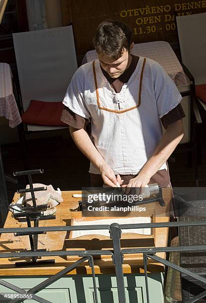 making trdelnik pastry in prague - trdelník stock pictures, royalty-free photos & images