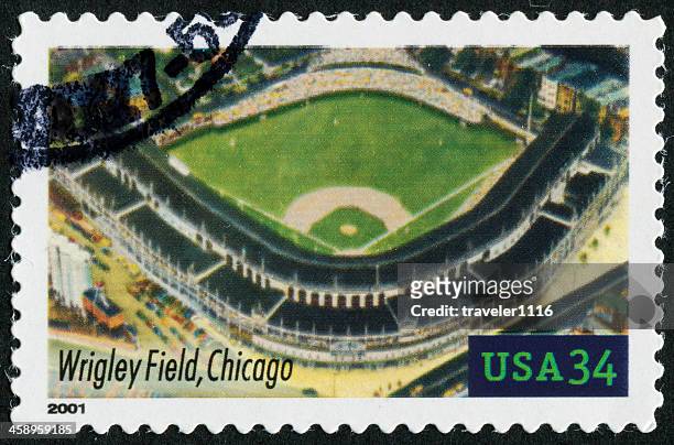 wrigley field, chicago stamp - chicago baseball stock pictures, royalty-free photos & images
