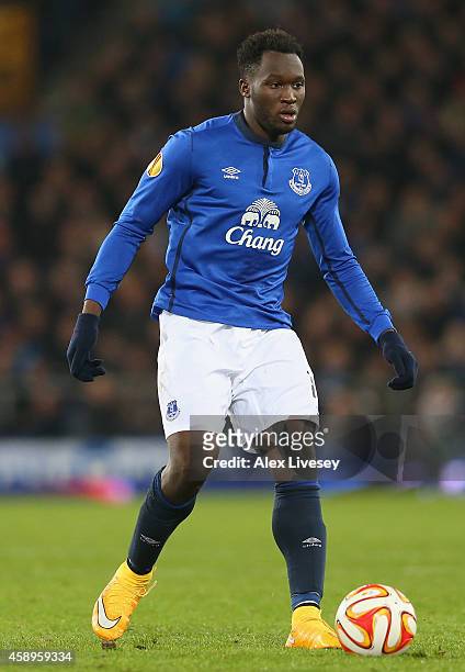 Romelu Lukaku of Everton FC during the UEFA Europa League match between Everton FC and LOSC Lille at Goodison Park on November 6, 2014 in Liverpool,...