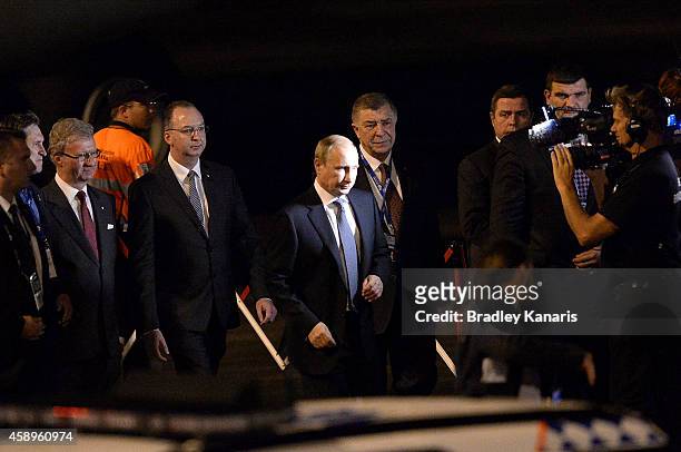 Russian President Vladimir Putin arrives at the G20 international airport on November 14, 2014 in Brisbane, Australia. World leaders have gathered in...