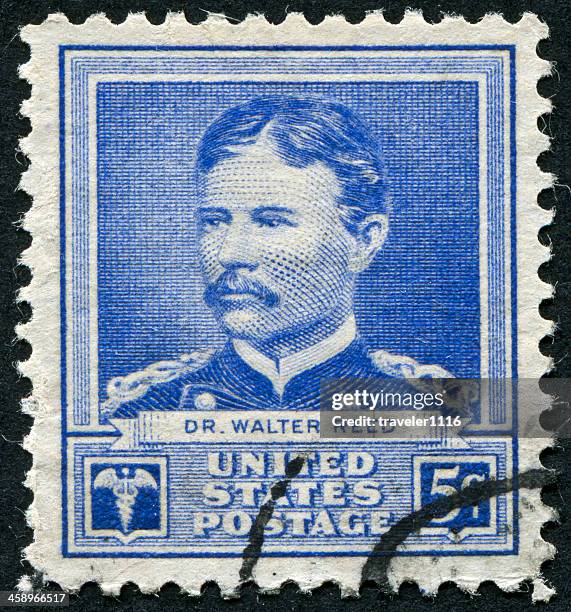 dr. walter reed stamp - yellow fever stock pictures, royalty-free photos & images
