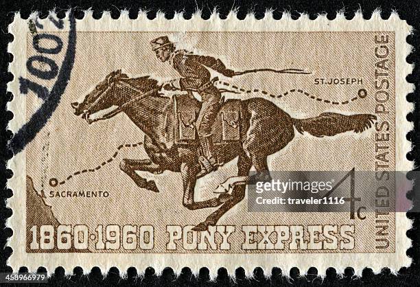 pony express stamp - pony stock pictures, royalty-free photos & images