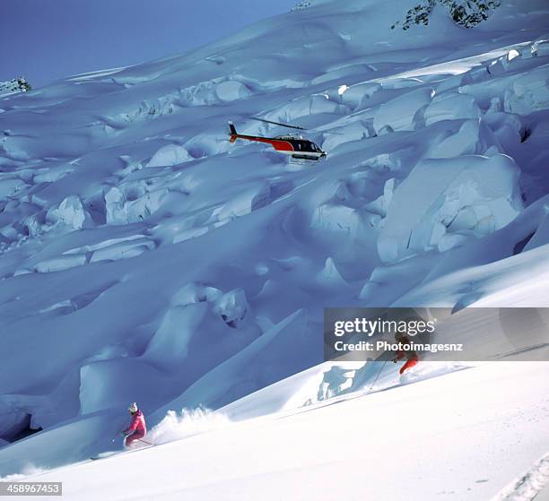 heliskiing, tyndall glacier, new zealand - heli skiing stock pictures, royalty-free photos & images
