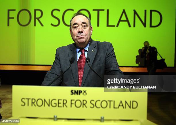 Scotland's First Minister Alex Salmond delivers his final speech as the leader of the Scottish National Party at the SNP Annual National Party...
