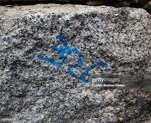 At Wakefield's Olde New England Granite, each slab of Rockport granite has an identification number, pictured on May 14 2014. Rescued from the 1882...