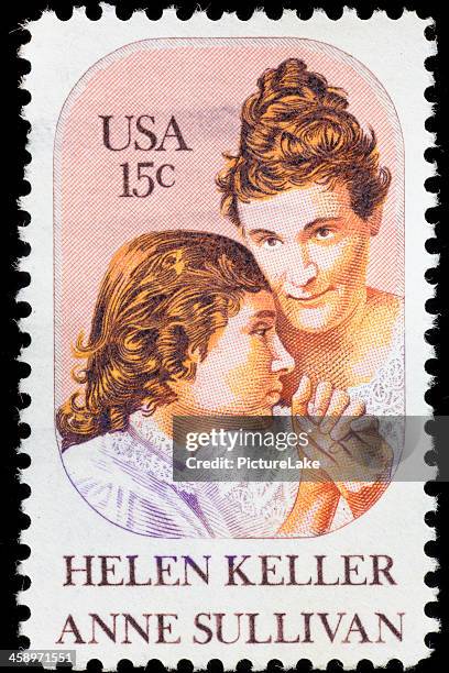 usa helen keller and anne sullivan postage stamp - helen keller stockfoto's en -beelden