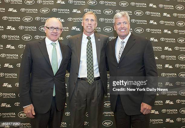 Jets Owner Woody Johnson and Head Coach Rex Ryan Jets announce their new General Manager John Idzik at a press conference held at their practice...
