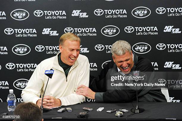 General Manager John Idzik and Head Coach Rex Ryan season-ending press conference Tuesday, December 31, 2013 at their training facility in Florham...