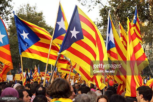 celebrating national day of catalonia - catalonia stock pictures, royalty-free photos & images