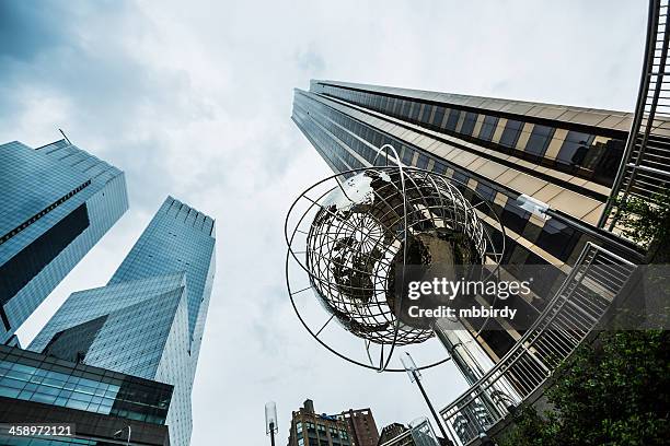 columbus circle with steel globe sculpture, new york city, usa - columbus circle stock pictures, royalty-free photos & images