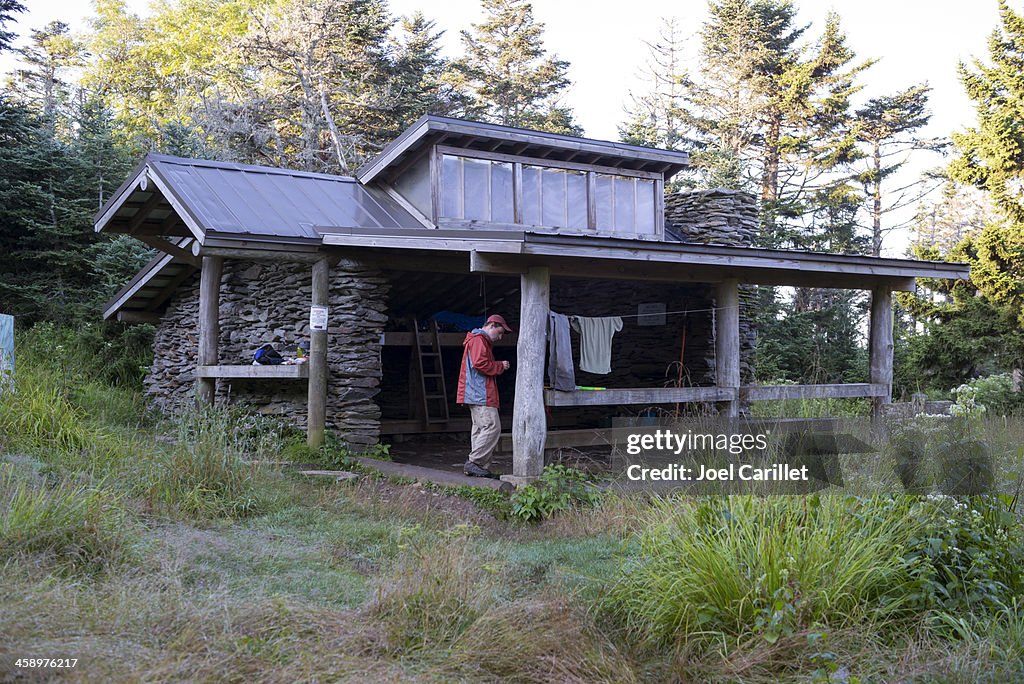 Backcountry shelter on Mount LeConte in Smoky Mountains