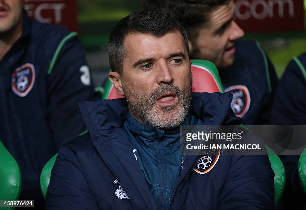 Republic of Ireland's assistant manager Roy Keane looks on ahead of the Euro 2016 Qualifier, Group D football match between Scotland and Republic of...
