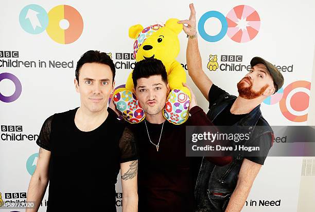 Glen Power, Danny O'Donoghue and Mark Sheehan of The Script backstage at the Star Bar during BBC Children in Need at Elstree Studios on November 14,...