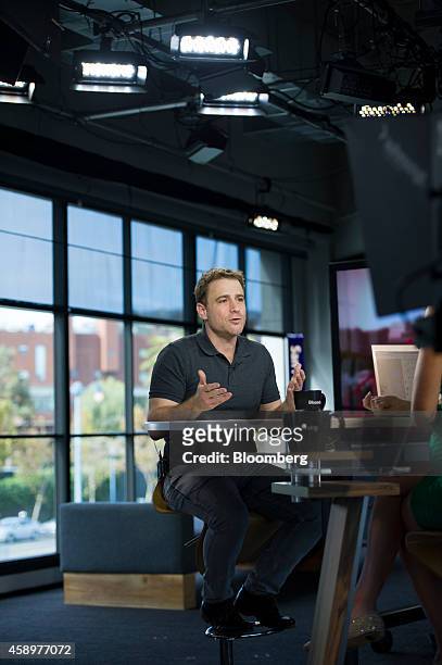 Stewart Butterfield, co-founder and chief executive officer of Slack, speaks during a Bloomberg West Television interview in San Francisco,...