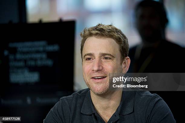 Stewart Butterfield, co-founder and chief executive officer of Slack, speaks during a Bloomberg West Television interview in San Francisco,...