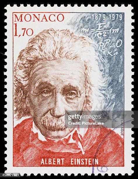 monaco albert einstein postage stamp - albert einstein photo stockfoto's en -beelden