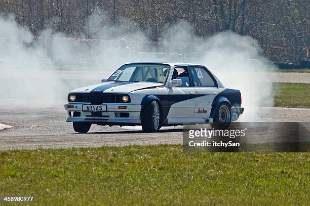bmw e30 drifting - car mid air stock pictures, royalty-free photos & images