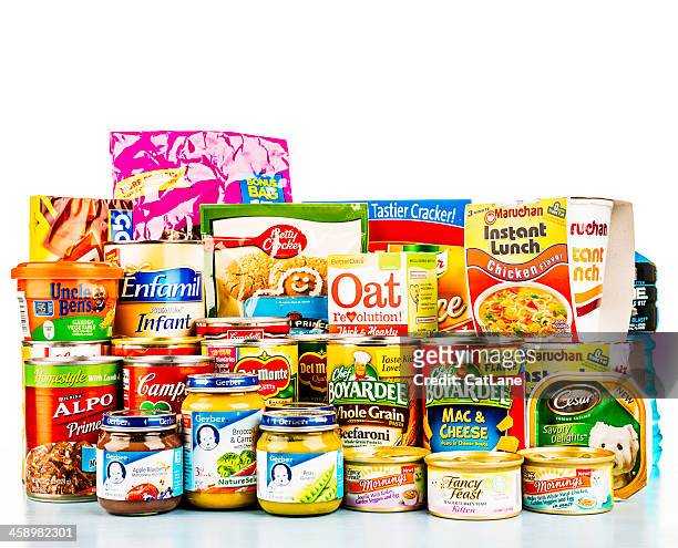 american grocery collection - canned food drive stock pictures, royalty-free photos & images