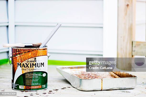 home maintenance: staining a deck - staining deck stock pictures, royalty-free photos & images
