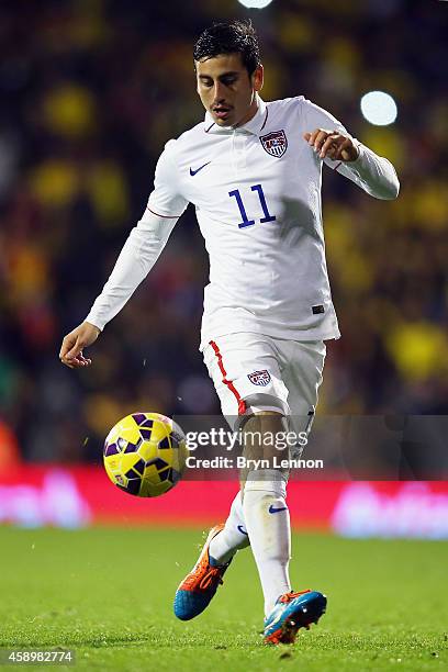 Alejandro Bedoya of the USA in action during the International Friendly between the USA and Colombia at Craven Cottage on November 14, 2014 in...