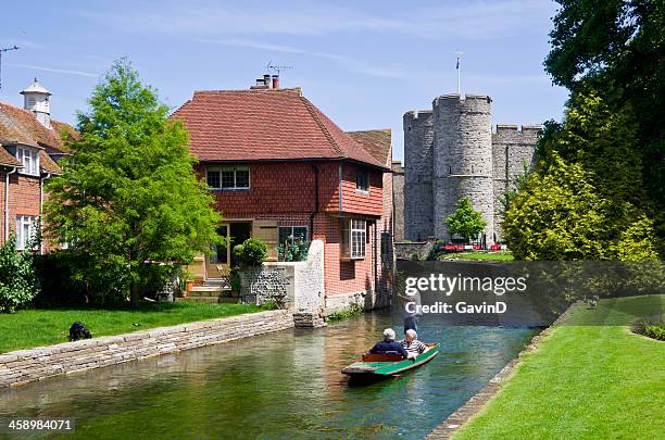 punting on the river stour in canterbury kent england - canterbury england stock pictures, royalty-free photos & images