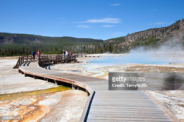 approaching sapphire pool, yellowstone national park in autumn - terryfic3d stock pictures, royalty-free photos & images