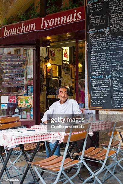 typical restaurant in lyon - lyon restaurants stock pictures, royalty-free photos & images