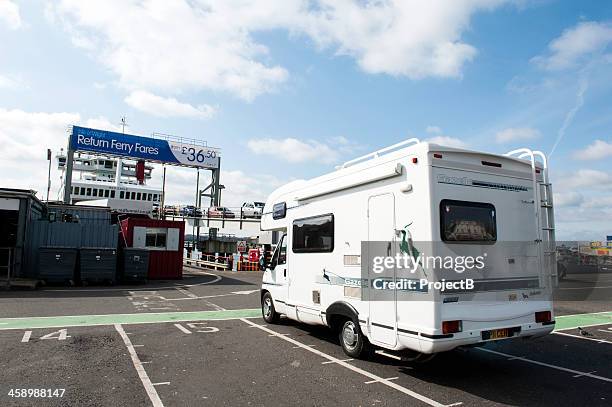 motorhome waiting to board ferry in southampton, england - isle of wight ferry stock pictures, royalty-free photos & images