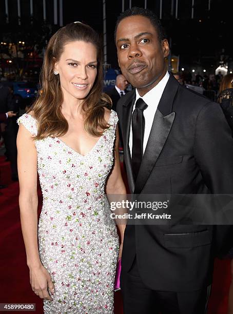 Actress Hilary Swank and comedian Chris Rock attend the 18th Annual Hollywood Film Awards at The Palladium on November 14, 2014 in Hollywood,...