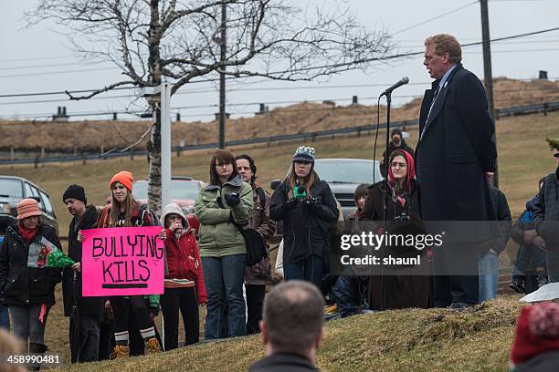 protesters speak - rehtaeh parsons stock pictures, royalty-free photos & images