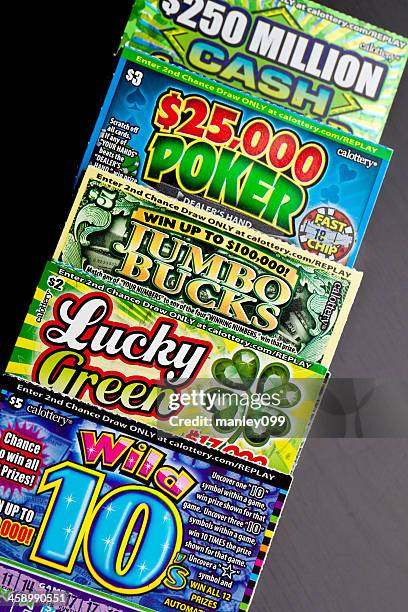 stacks of california lottery tickets - scratch card stock pictures, royalty-free photos & images