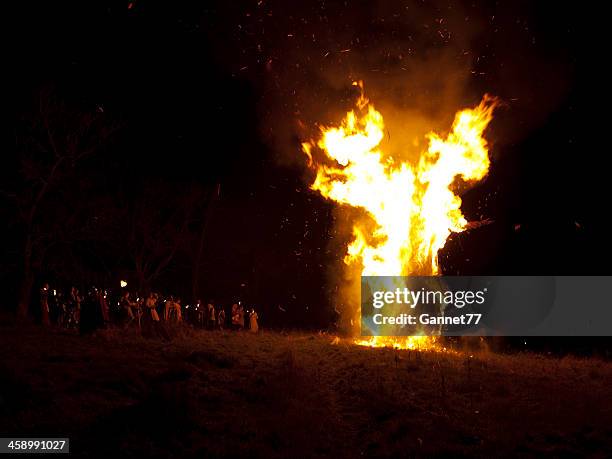 burning the wickerman - burns night stock pictures, royalty-free photos & images