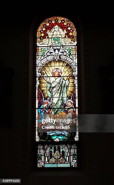 jesus ascension stained glass window - ascension of christ stock pictures, royalty-free photos & images