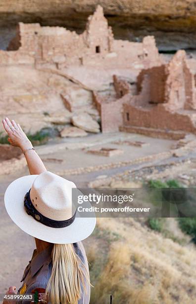 ranger at long house ruins, mesa verde national park - prehistoric antiquity stock pictures, royalty-free photos & images