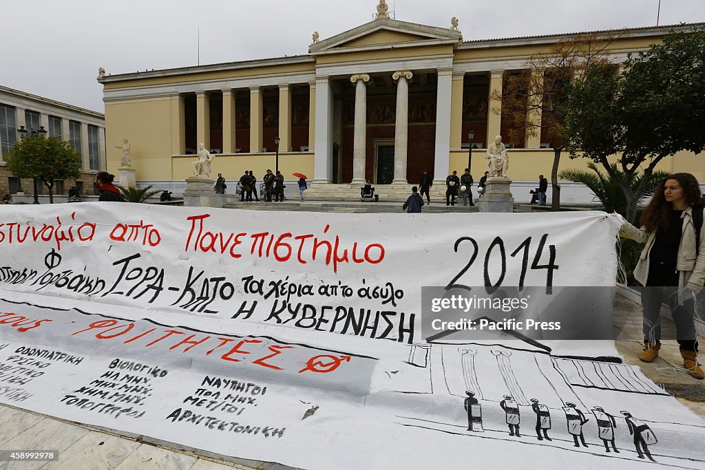 Students have put up a banner outside the University of...