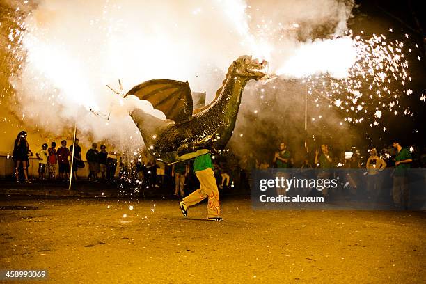 devils festival in catalonia spain - correfoc stock pictures, royalty-free photos & images