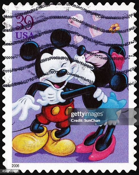mickey and minnie mouse - mickey mouse stamps stock pictures, royalty-free photos & images