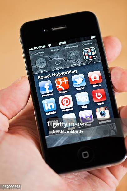 social networking apps on iphone 4 - google social networking service stock pictures, royalty-free photos & images