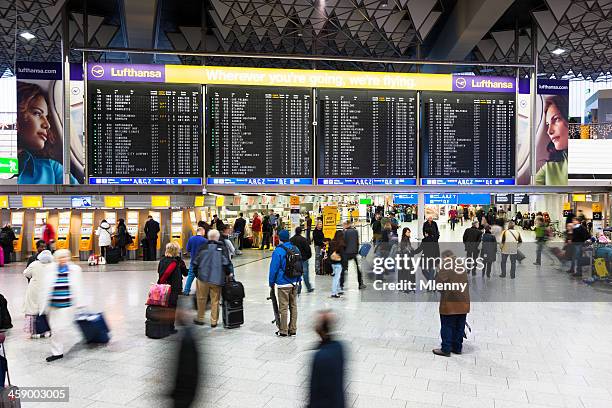 crowded frankfurt airport terminal 1, germany - busy schedule stock pictures, royalty-free photos & images