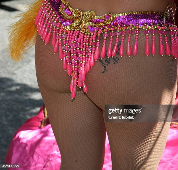 samba girl with colorful decorated costume in copenhagen, denmark - fiesta posterior stock pictures, royalty-free photos & images