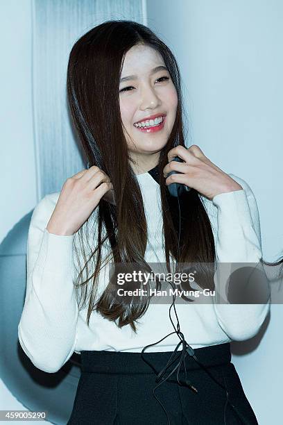 Joy of girl group Red Velvet poses for photographs at the launch event for new products of "SHURE" on November 14, 2014 in Seoul, South Korea.