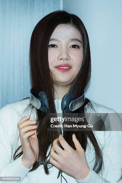 Joy of girl group Red Velvet poses for photographs at the launch event for new products of "SHURE" on November 14, 2014 in Seoul, South Korea.