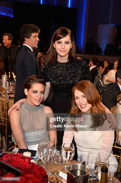 Actors Kristen Stewart, Felicity Jones and Julianne Moore attend the 18th Annual Hollywood Film Awards at The Palladium on November 14, 2014 in...